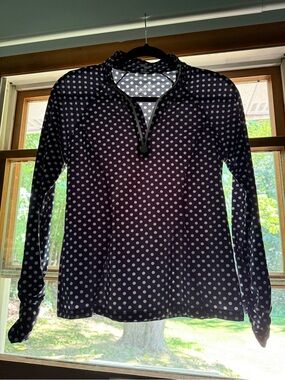 Tzu Tzu Navy and White Polka Dot Half-Zip Pullover